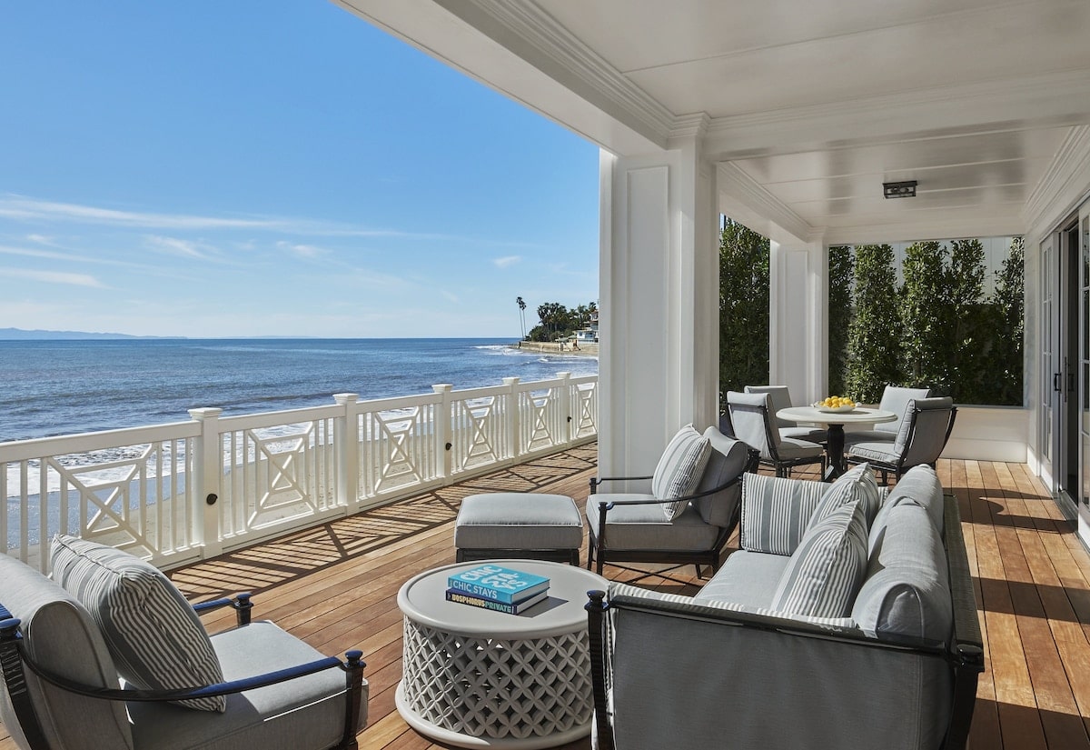 Balcony at Rosewood Miramar for California coast hotels blog