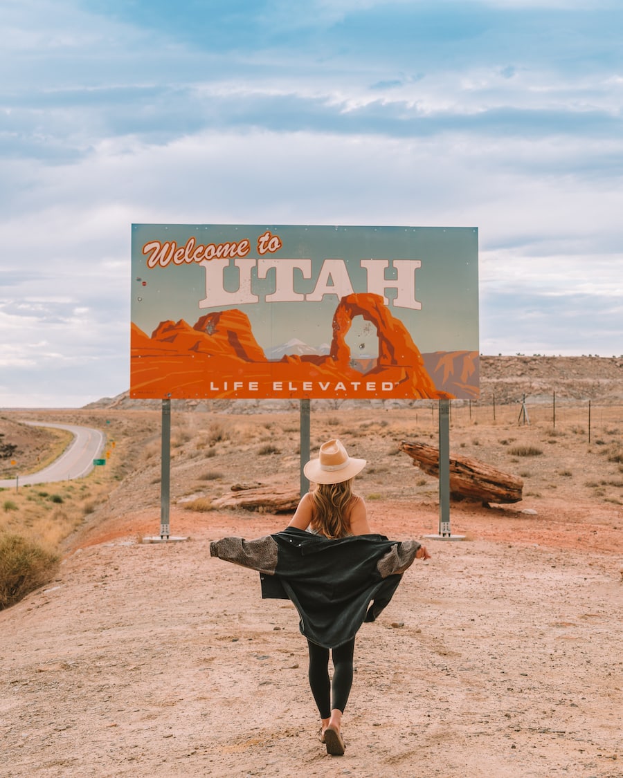 Michelle Halpern in front of the Utah sign