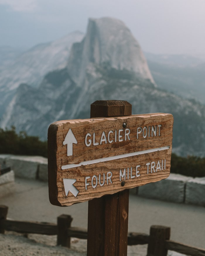 Glacier Point signage in Yosemite National Park