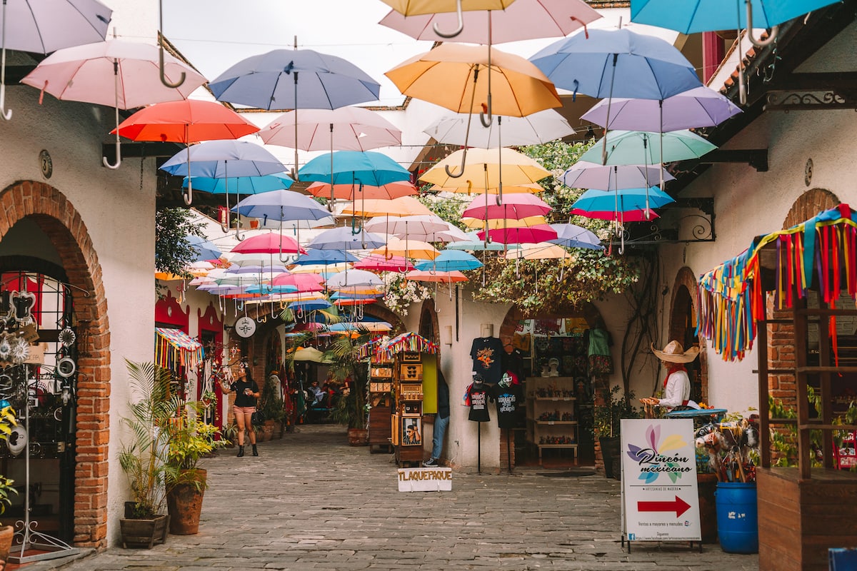 Umbrella street in Tlaquepaque, one of the best things to do in Guadalajara