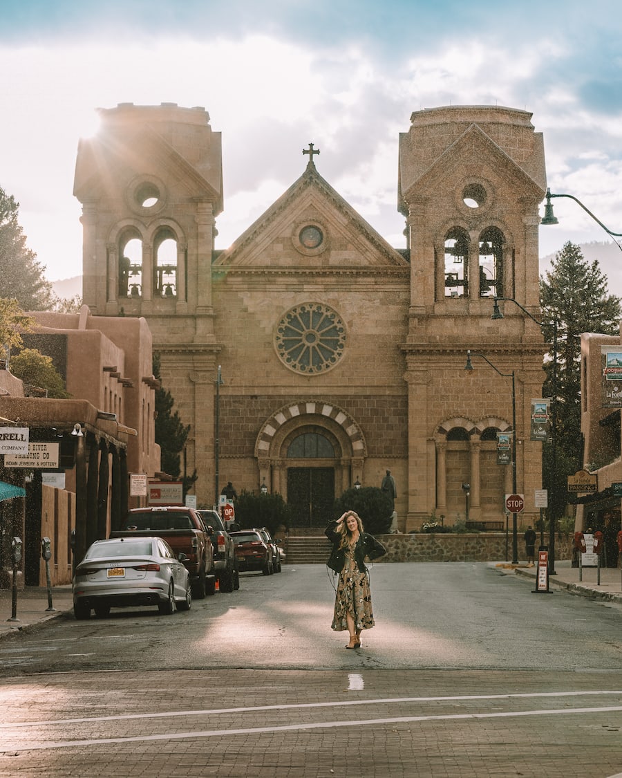 Michelle Halpern in front of The Cathedral Basilica of Saint Francis of Assisi