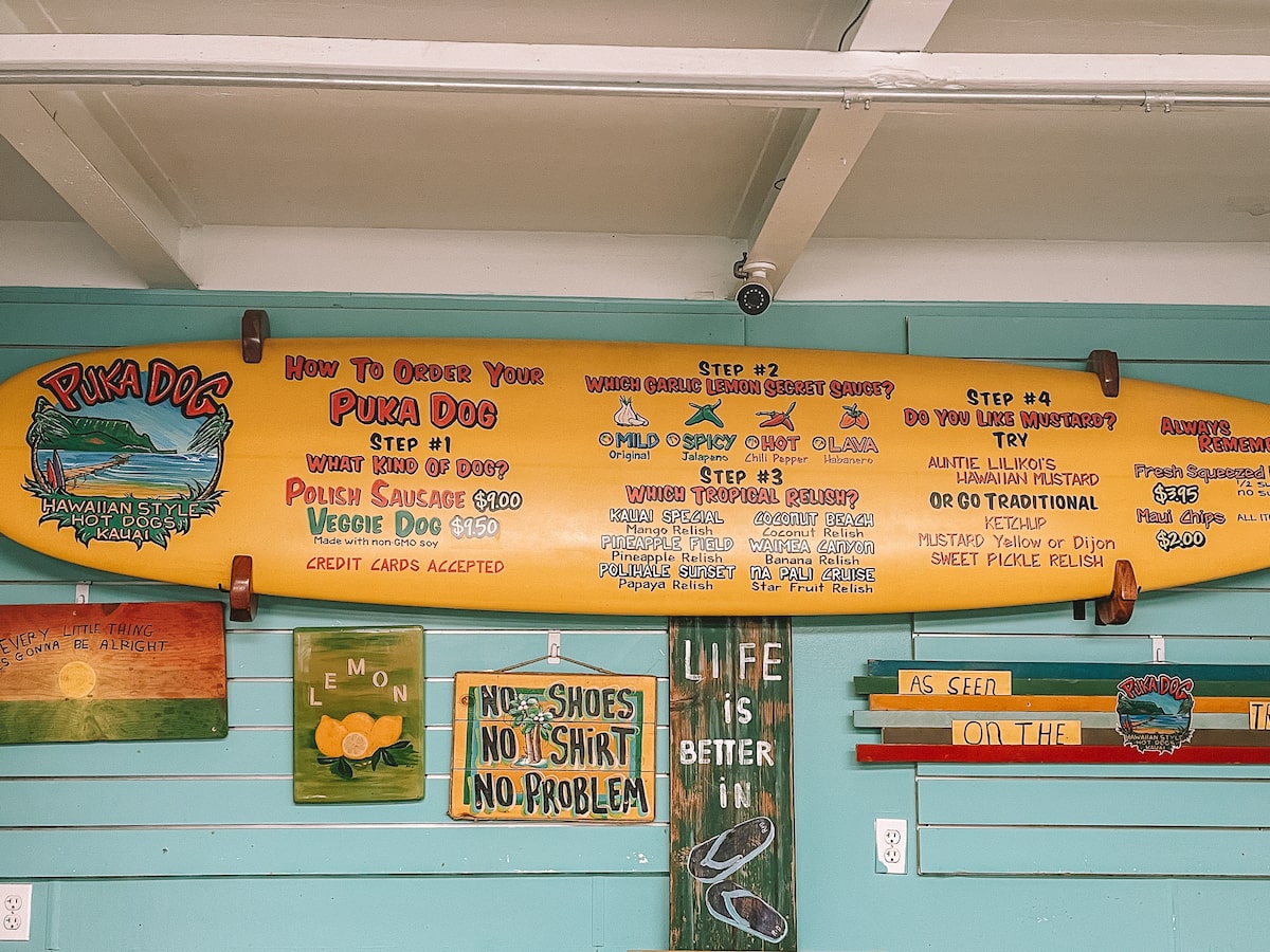 Menu at Puka Dog - travel guide to Kauai