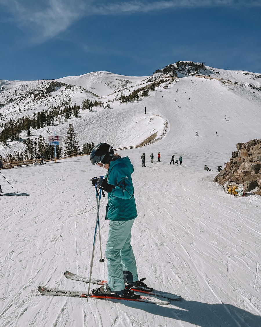 Skiing at Mammoth Mountain, California in winter