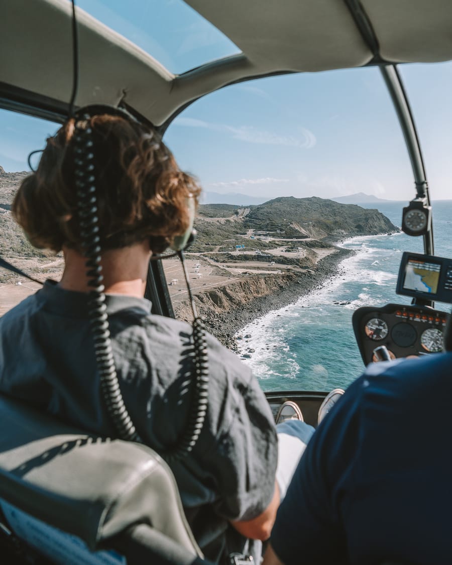 Up in a helicopter overlooking the Baja coast with Heli Baja