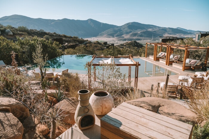 Pool area at Encuentro Guadalupe, Valle de Guadalupe itinerary