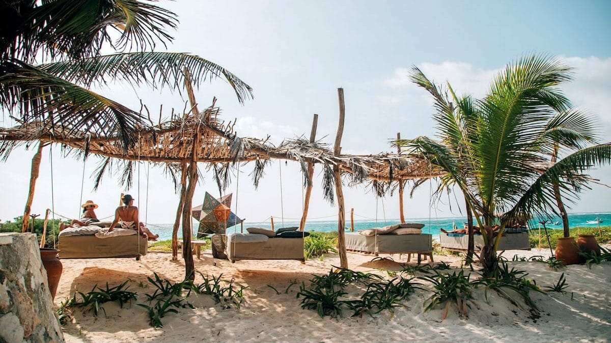 Communal beach area at Ikal Tulum beach hotels