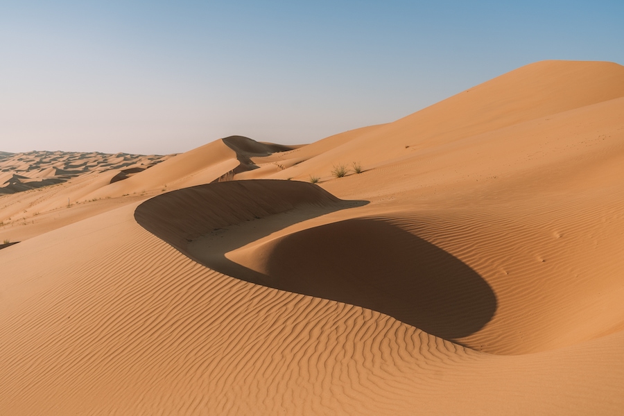 Large orange sand dunes in the Wahiba Sands Desert