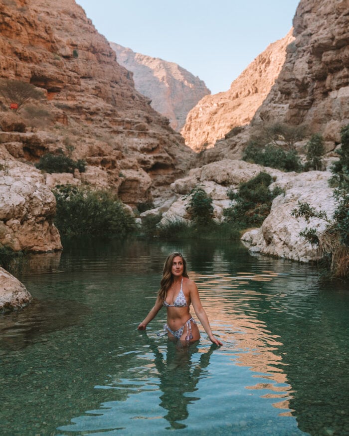 Michelle Halpern standing the in the ravine inside of Wadi Shab
