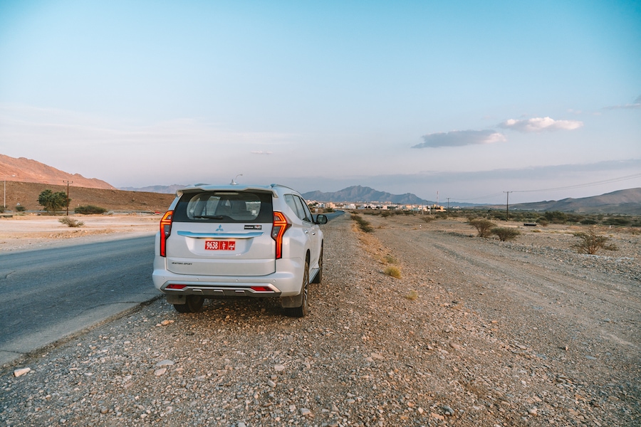 Rental car off the side of the road in Oman