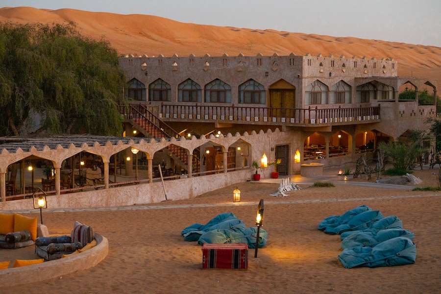 View of the 1000 Nights Desert Camp in the Wahiba Sands Oman at night