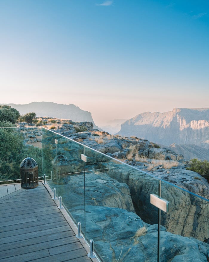 Restaurant deck views at the Anantara overlooking the Jebel Akhdar mountains / Oman road trip itinerary 