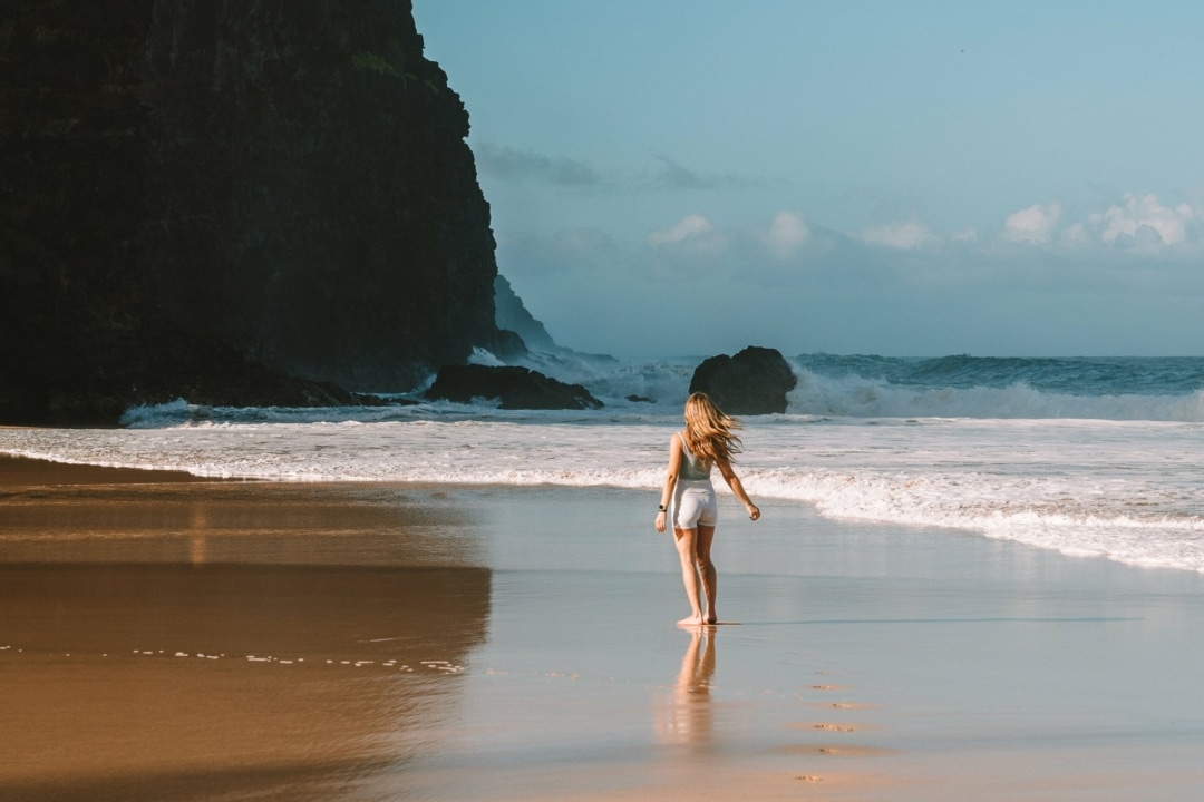 Michelle Halpern on the beach in Hāʻena State Park, Kauai