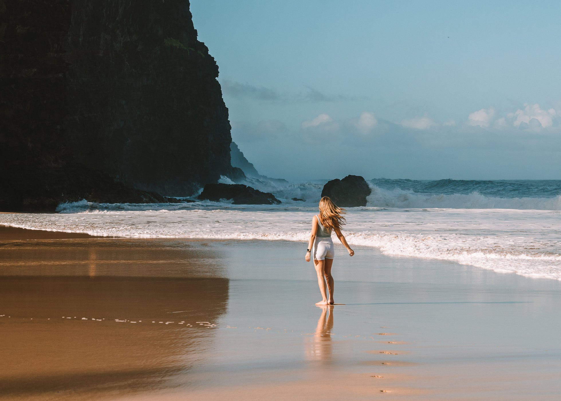 Michelle Halpern on the beach in Hāʻena State Park, Kauai