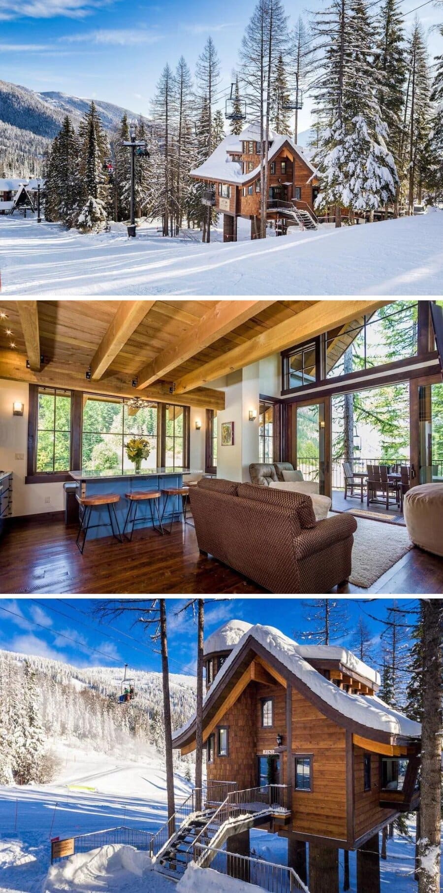 Interior and exterior images of this ski-in ski-out house in Montana