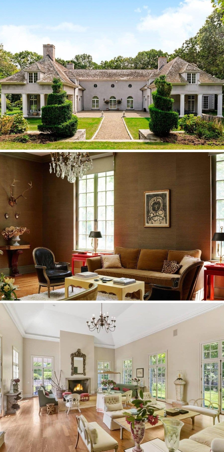 Interior and exterior images of the Southampton Manor, a mansion in New York 