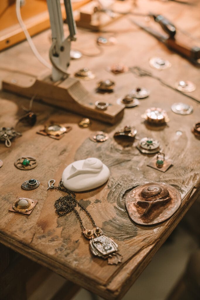 Close up shot of some of the jewelry pieces being made at makerspace Curious Forge in Nevada City - best things to do in Nevada City