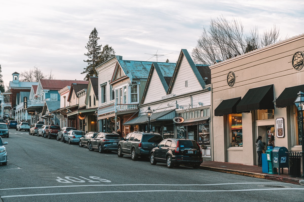 Row of historic bulidings on Broad Street in Nevada City