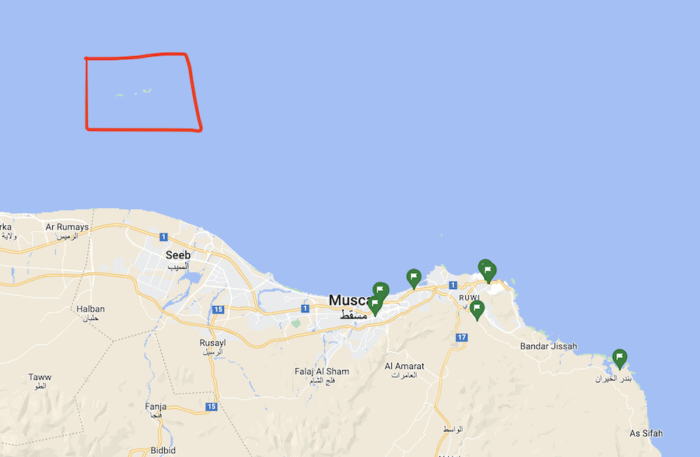 map of the Daymaniyat Islands in relation to Muscat