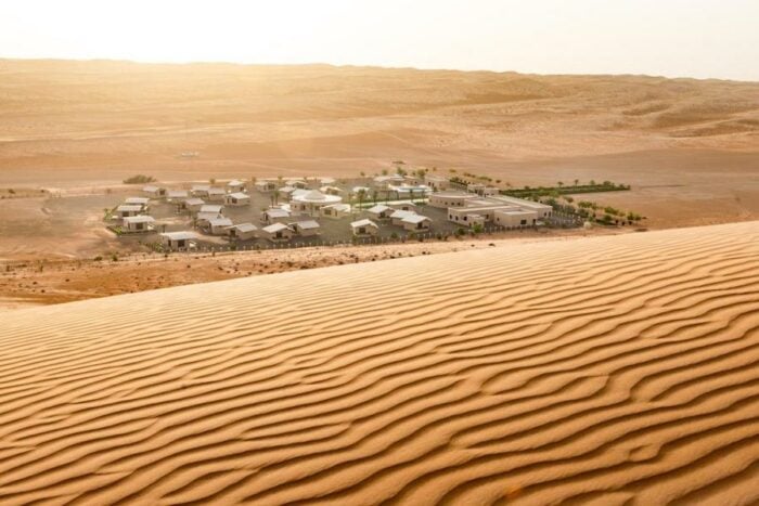 Ridges in the sand dunes overlooking the valley where the tents of Arabian Nights desert camp sit