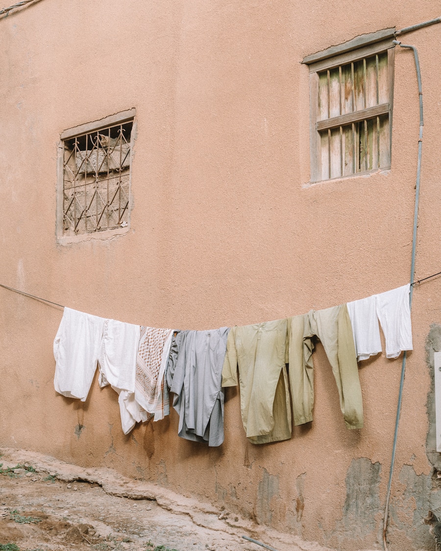 Clothing hanging Clothing hanging on a line in a mud village in Oman