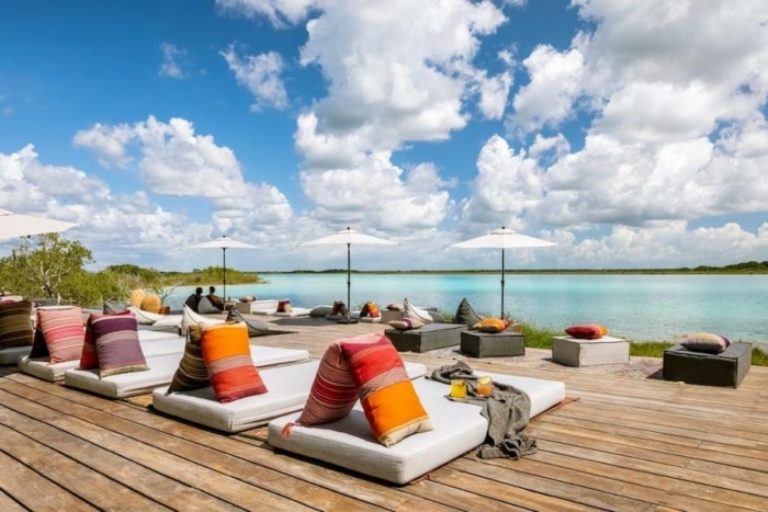 Lounging deck at Habitas Bacalar - one of the best hotels in Bacalar