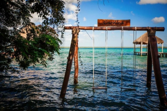 Hotel Carolina swings that sit on the lagoon
