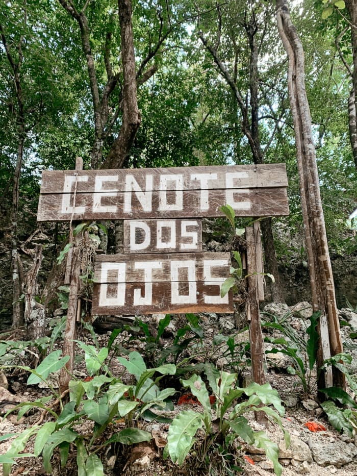 Signage for Cenote dos Ojos