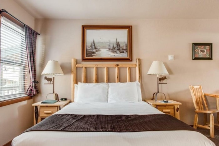 Charming cabin-style guest room at the Franciscan Lakeside Lodge 
