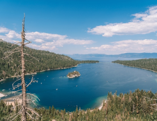 View of Emerald Bay, Lake Tahoe from above on a sunny day