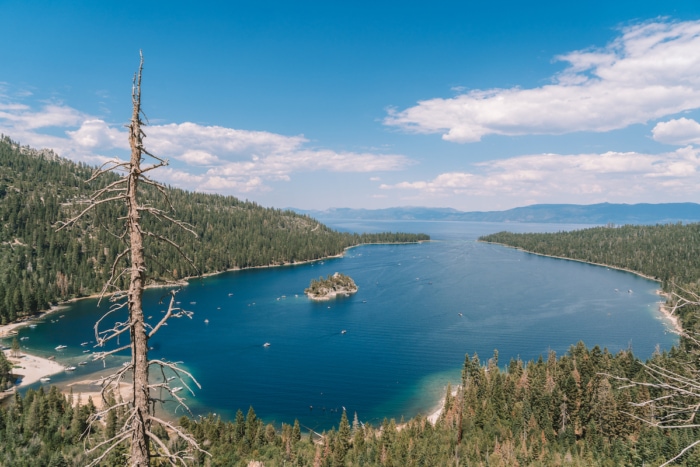 View of Emerald Bay, Lake Tahoe from above on a sunny day