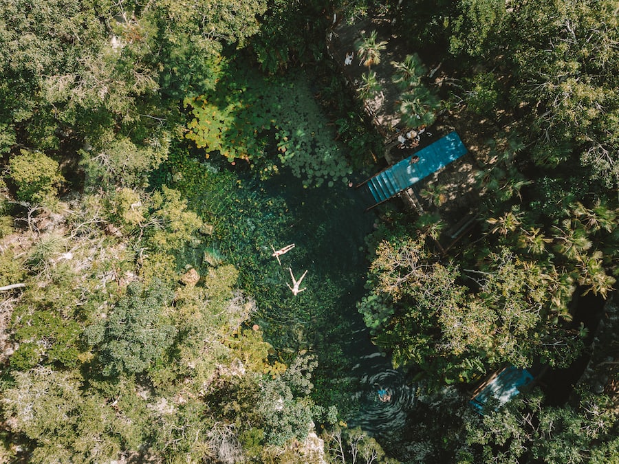 Aerial view of Cenote Nicte-ha in Tulum