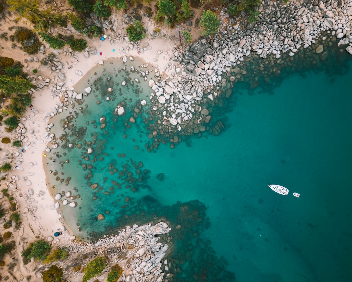 Aerial view of Secret Cove in Lake Tahoe