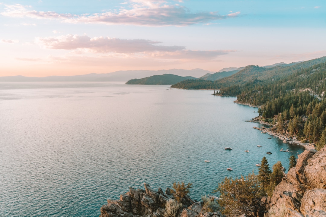 Sunset views from Cave Rock in Lake Tahoe