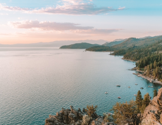 Sunset views from Cave Rock in Lake Tahoe