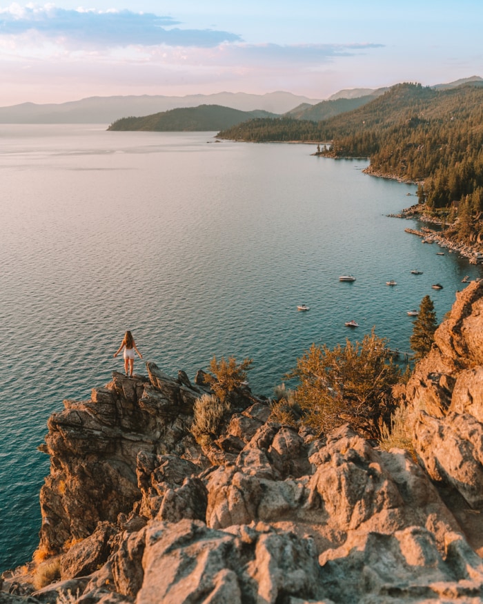 View from right side of Cave Rock overlooking the lake