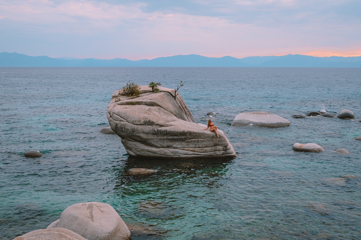 Michelle Halpern sitting out on Bonsai Rock