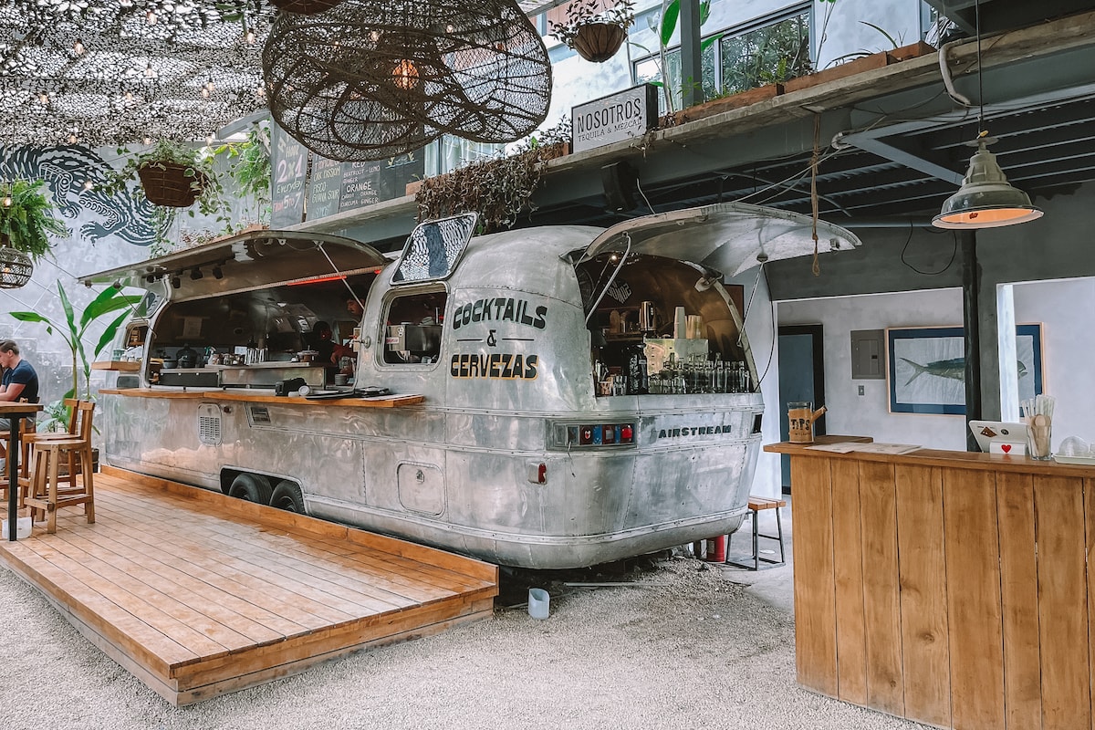 Airstream and interior at Somos Cafe