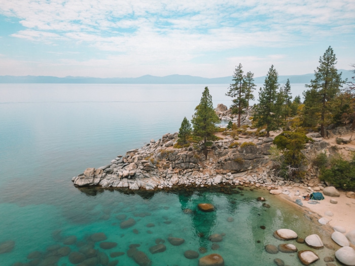 Aerial view of turquoise waters in Lake Tahoe