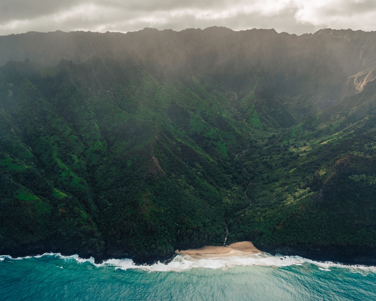 Hidden beach in Kauai view from above