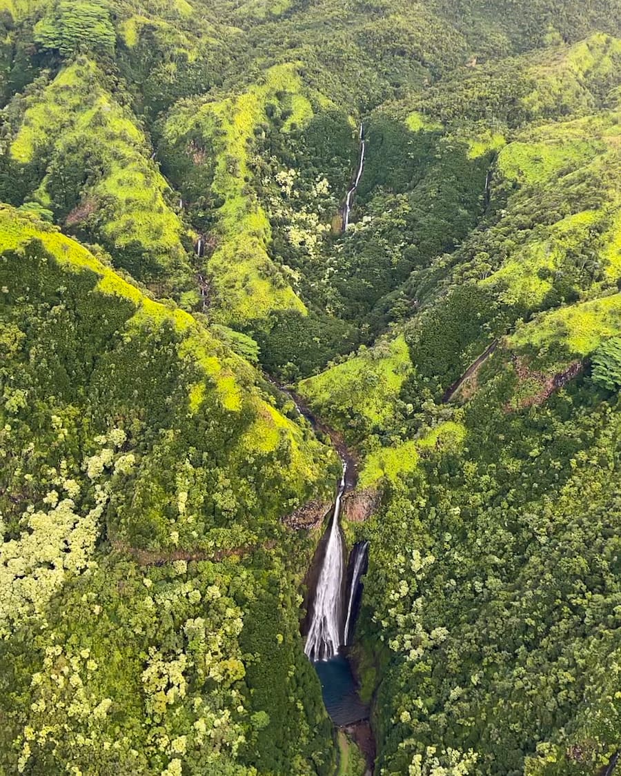 Aerial view of Kauai's waterfalls Aerial view of Kauai's waterfalls