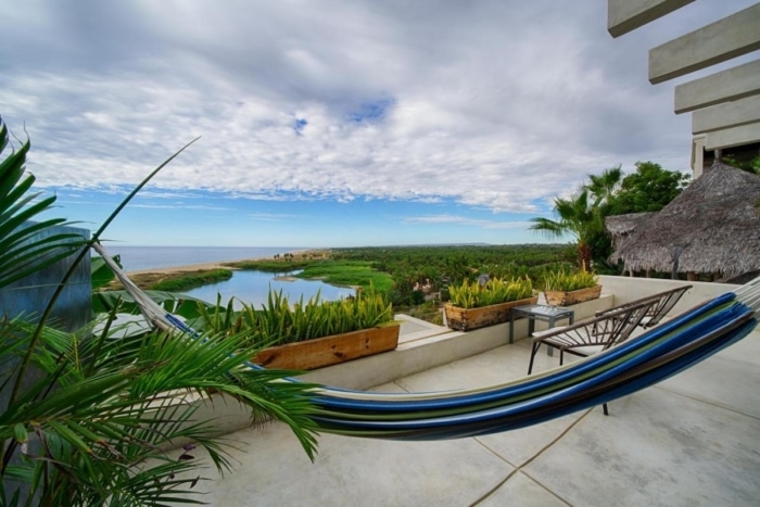 Villas La Mar Todos Santos patio with hammock overlooking the ocean