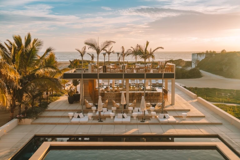 Pool bar and deck at the Kimpton Mas Olas resort in Todos Santos, Mexico
