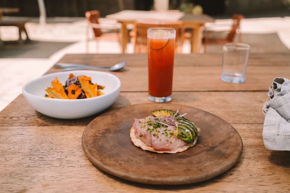 Tostada and juice at Paradero Restaurant