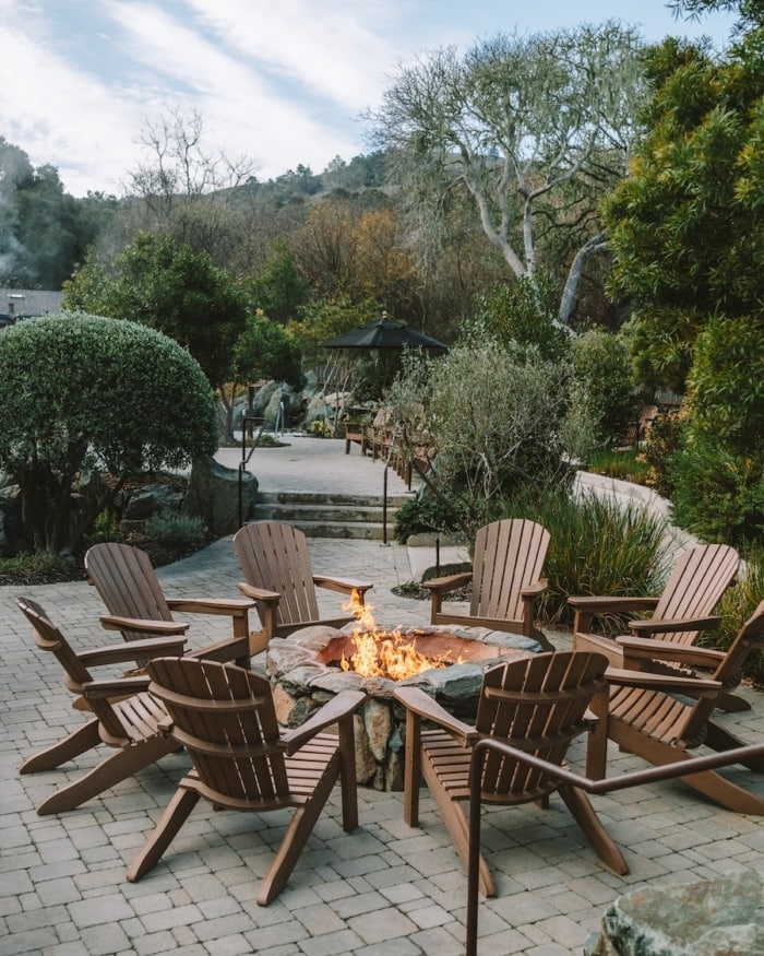 Firepit with chairs at Refuge Spa, Carmel