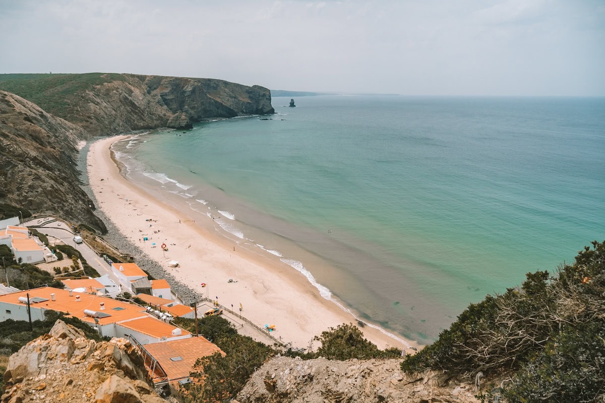 View looking down on Arrifana Beach, one of the best beaches in Western Algarve