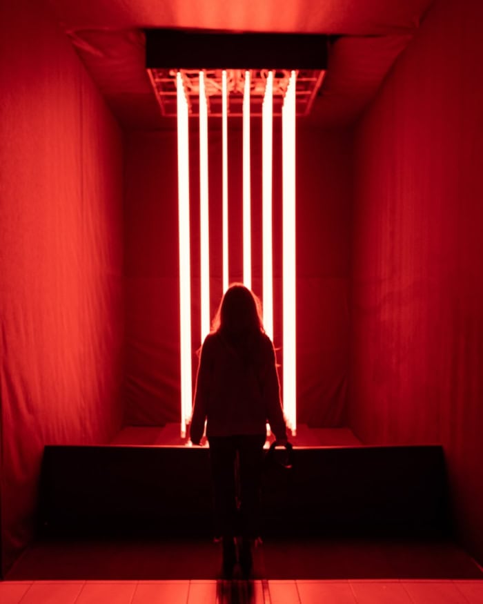 Red light installation at the Light Art Museum 