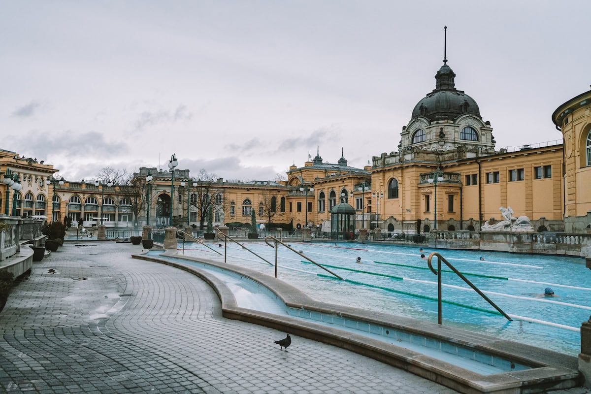 Outdoor pool area of Széchenyi baths, Budapest