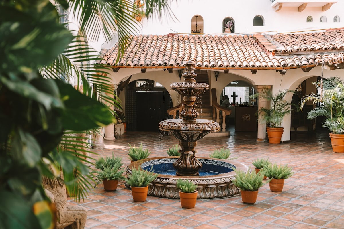 Inner courtyard with fountain at Hacienda San Angel in Puerto Vallarta