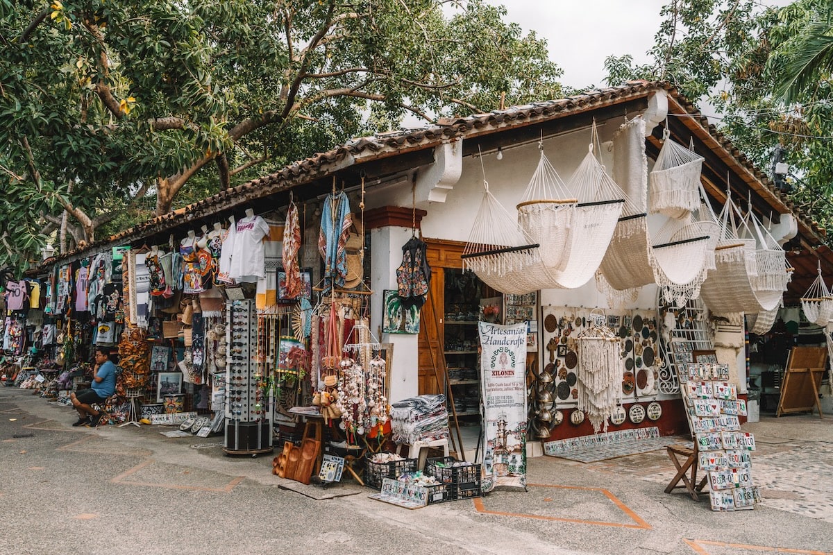 Goods on display at the Rio Cuale market in Puerto Vallarta