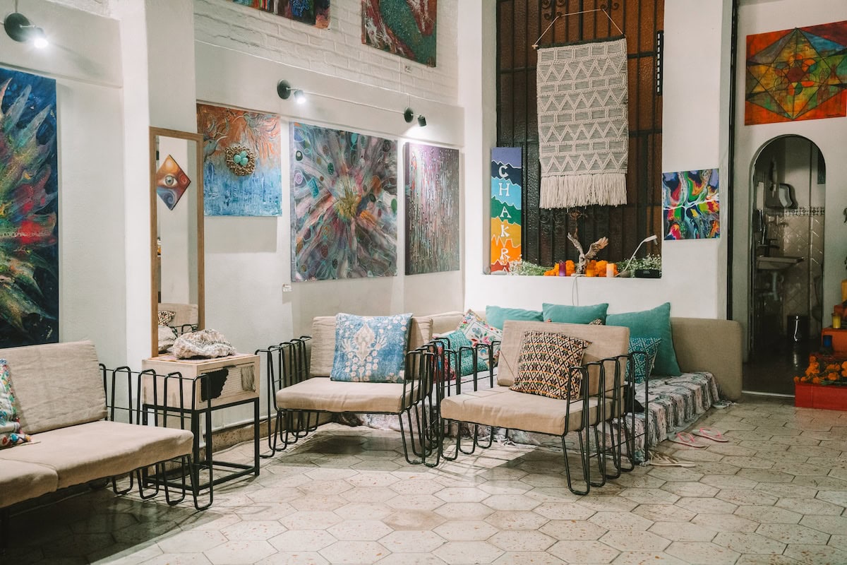 Art-filled interior at La Chakrana in Puerto Vallarta